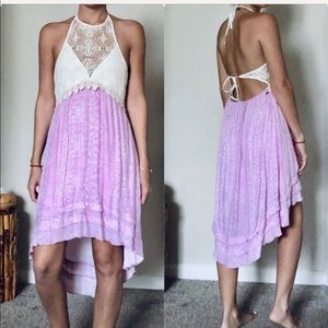 ANNA SUI ONEIL BOHO HALTER CROCHET HIGH LOW DRESS
